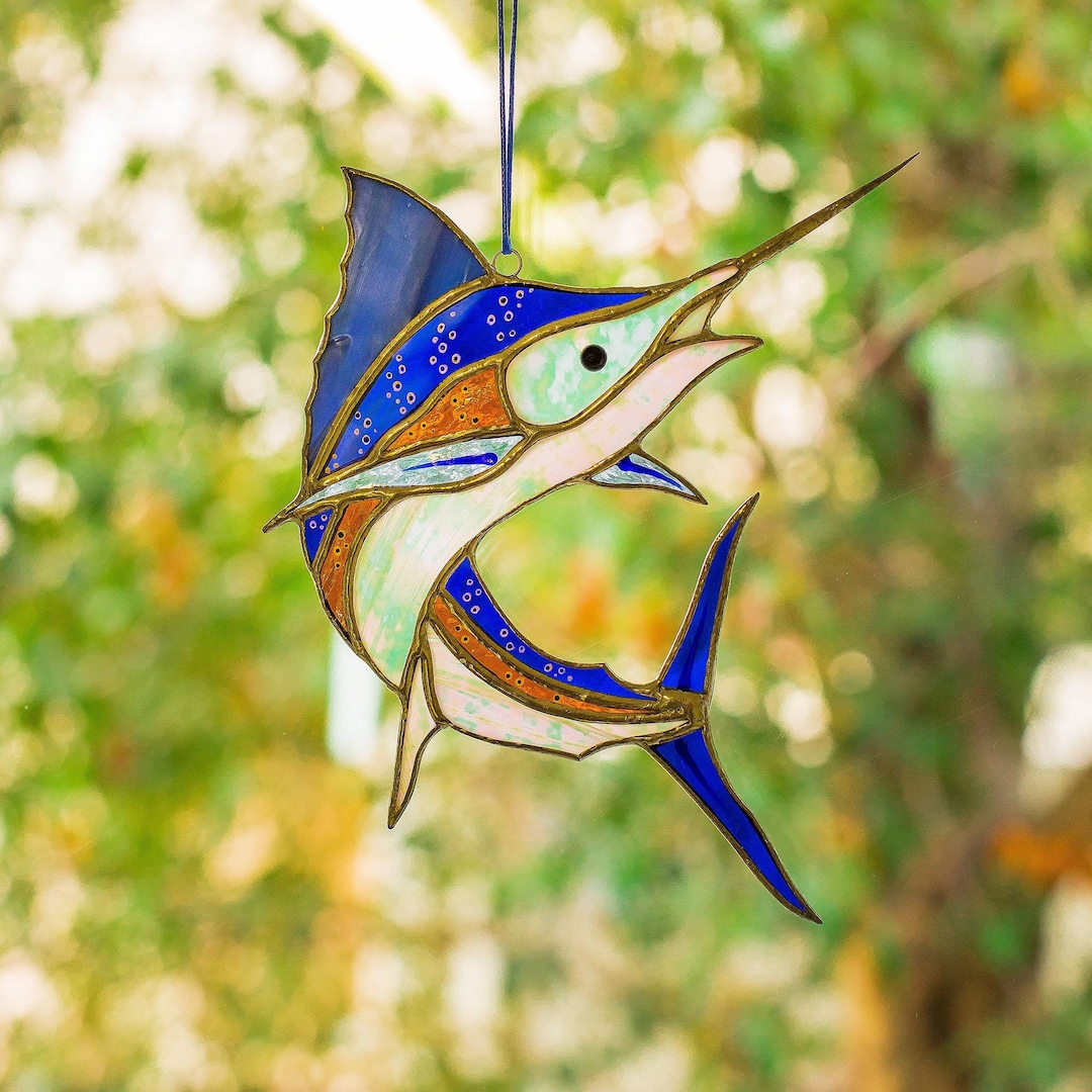 ステンドグラスのマーリンサンキャッチャー - 海のインテリア、漁師へ