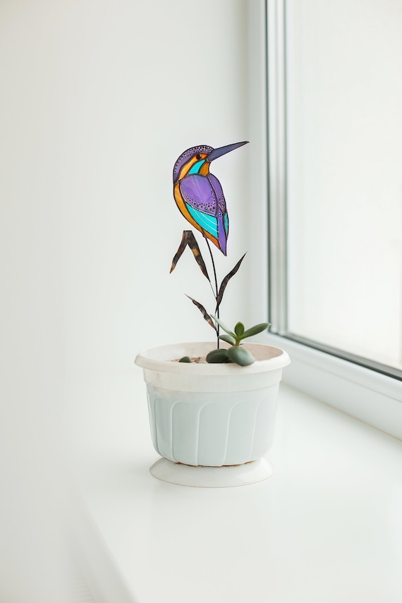 kubus Vernederen Roos IJsvogel vogel gekleurd glas decoratieve plantenstaak - Etsy België