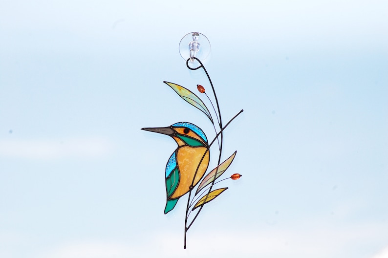 Kingfisher Stained glass suncatcher Stained glass window hanging custom stained glass gifts Christmas gift idea for mom image 6