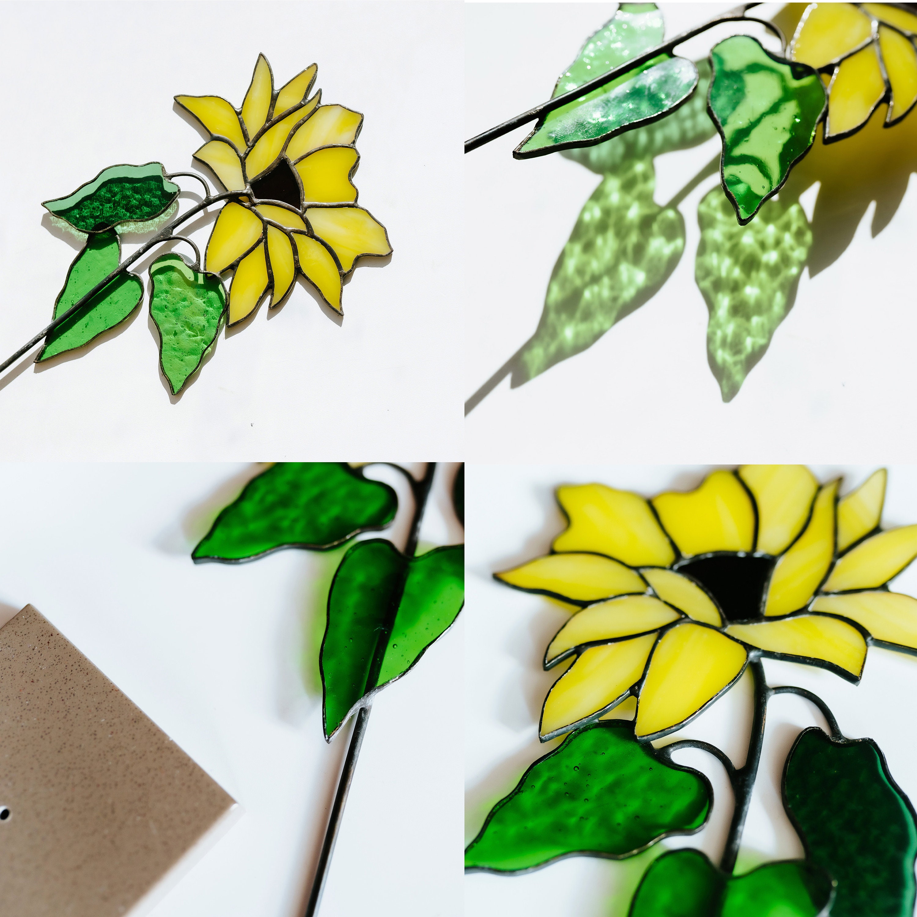 Decorazione in vetro colorato a forma di girasole su supporto, realizzata a mano, davanzale, regalo per la mamma, giardino - Italia