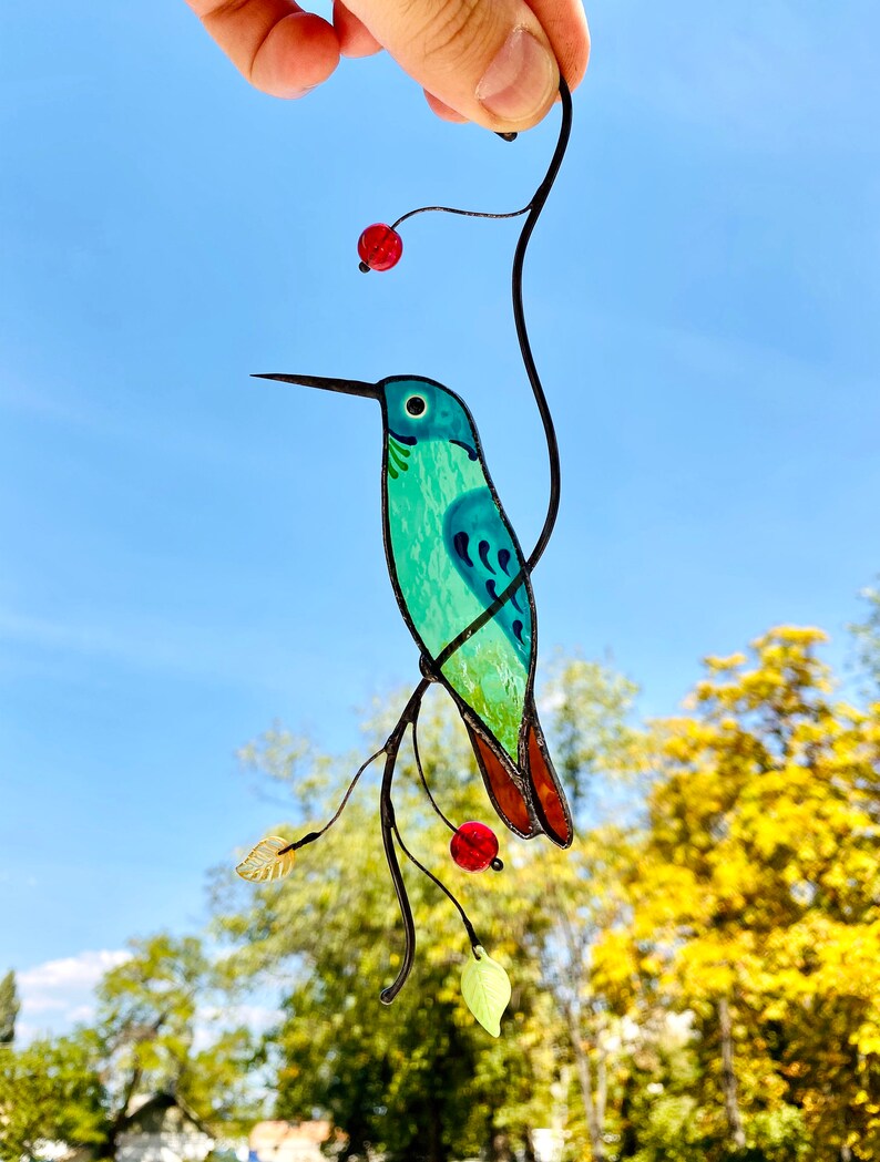 Hummingbird stained glass window hangings gift for mom Custom Etsy