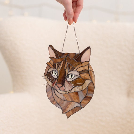 Custom Stained Glass Cat Portrait from Photo: Unique Pet Memorial Gift