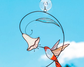 Confezione da 2 colibrì in vetro colorato con uccelli, decorazioni in vetro colorato, acchiappasole per finestre, regali per mamma, amanti degli uccelli