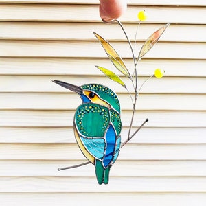 Stained glass Kingfisher stained glass suncatcher for windows bird decor stained glass window hanging custom stained glass Christmas Gift zdjęcie 7