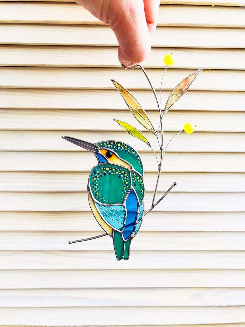 Stained glass Kingfisher stained glass suncatcher for windows bird decor stained glass window hanging custom stained glass Christmas Gift image 7