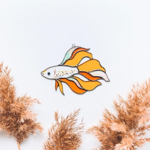 Stained Glass Betta Fish Suncatcher: Siamese Fighting Fish Window Hanging Mother's Day Gift Orange Fish # 3