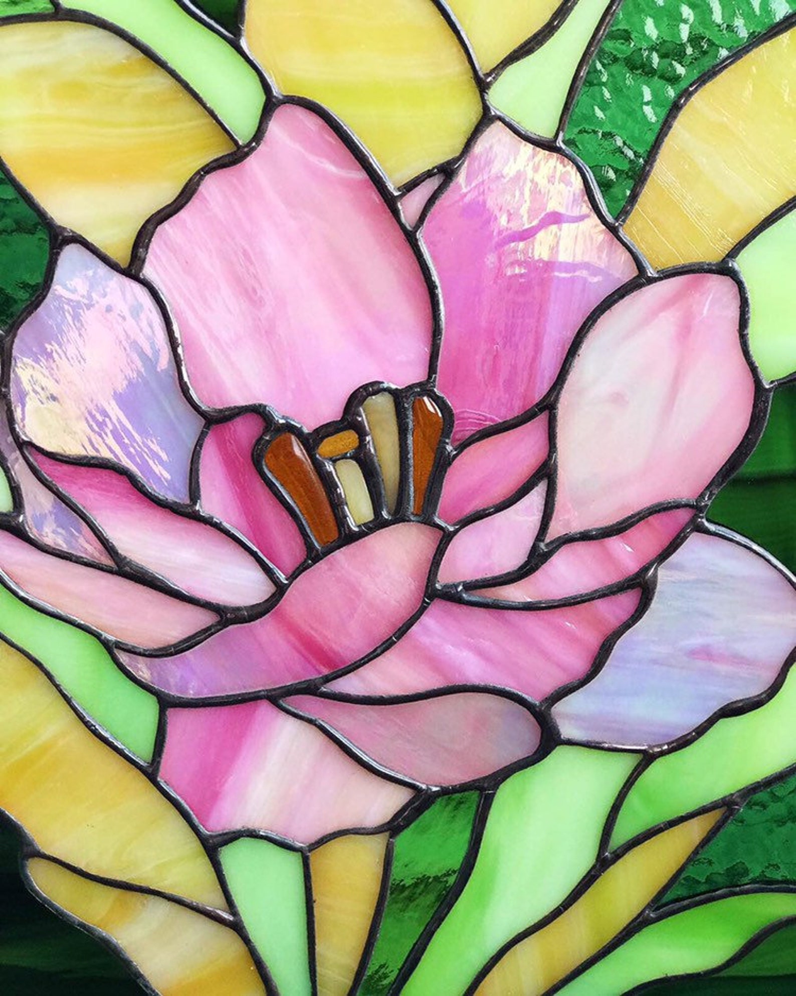 Peony Stained Glass Panel Window Hanging Stained Glass Home - Etsy