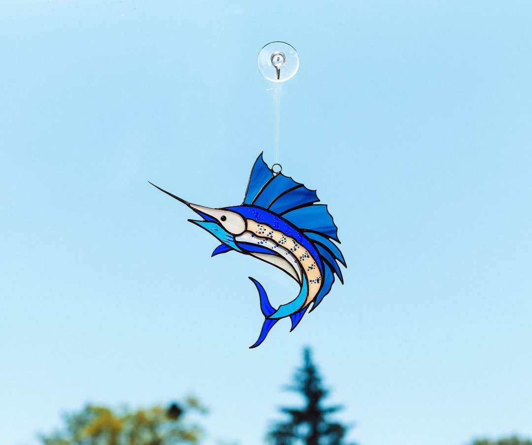 Sailfish Suncatcher Gift for Father Fisherman Fish Lover Custom Stained