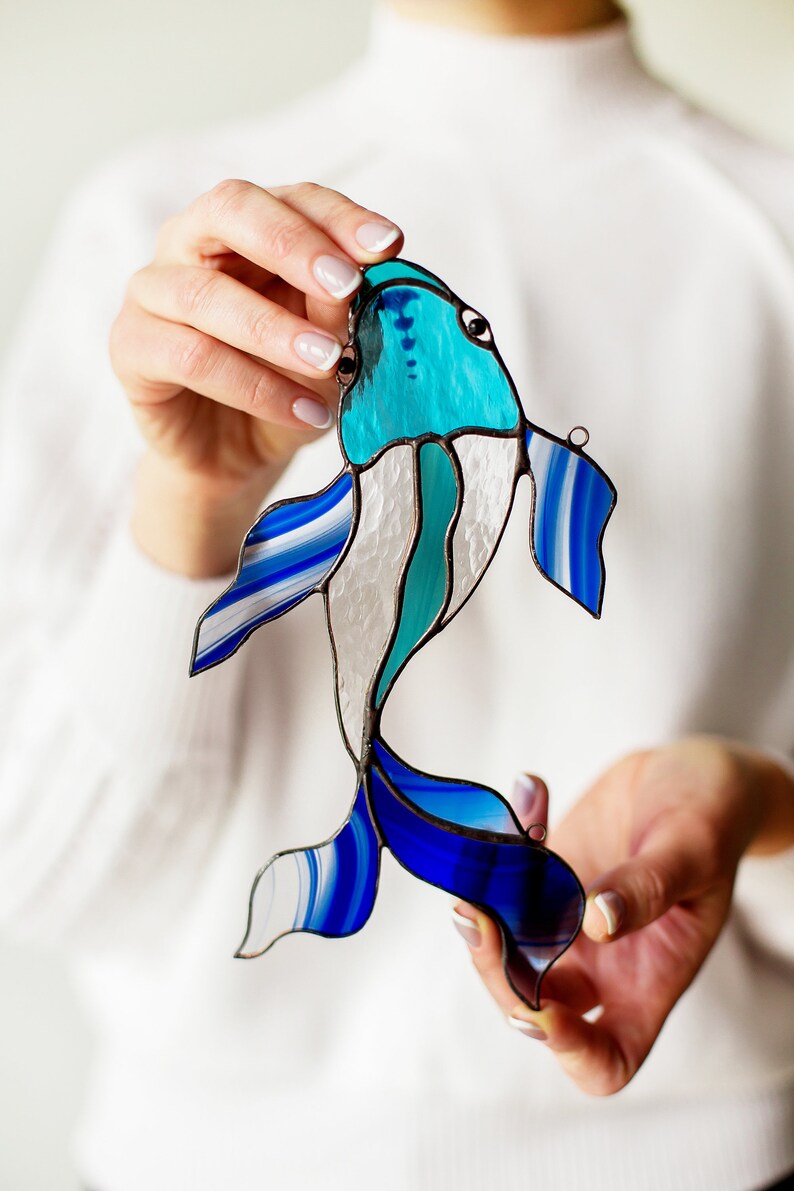 Koi Carp Stained Glass Sun Catcher Window Hanging Home Decor Etsy