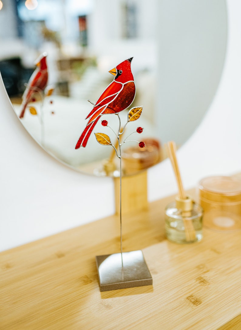 Red cardinal suncatcher Window decor Stained glass home decor Father's Day gift idea Home decor indoor image 10