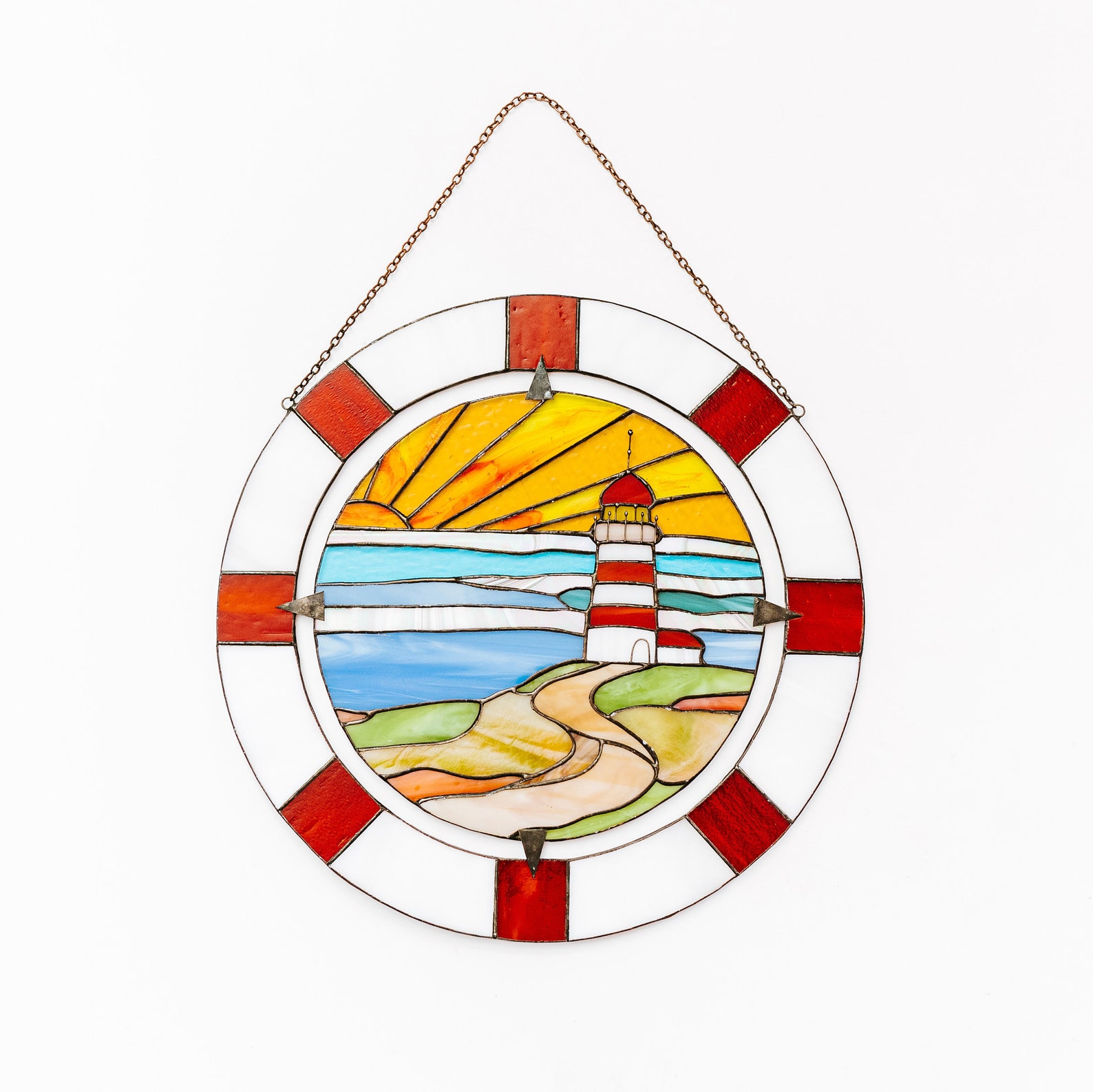 Lighthouse Stained Glass Panel Window Hangings Suncatcher Etsy