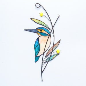 Kingfisher Stained glass suncatcher Stained glass window hanging custom stained glass gifts Christmas gift idea for mom image 9