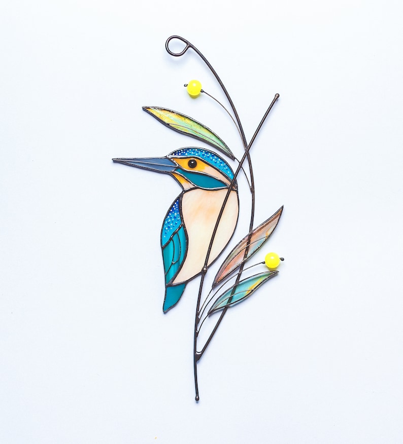 Kingfisher Stained glass suncatcher Stained glass window hanging custom stained glass gifts Christmas gift idea for mom image 9