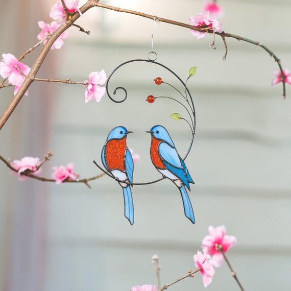 Bluebird Of Happiness Buntglas-Sonnenfänger – 19,8 Cm, Handgefertigt, Für Fenster & Garten