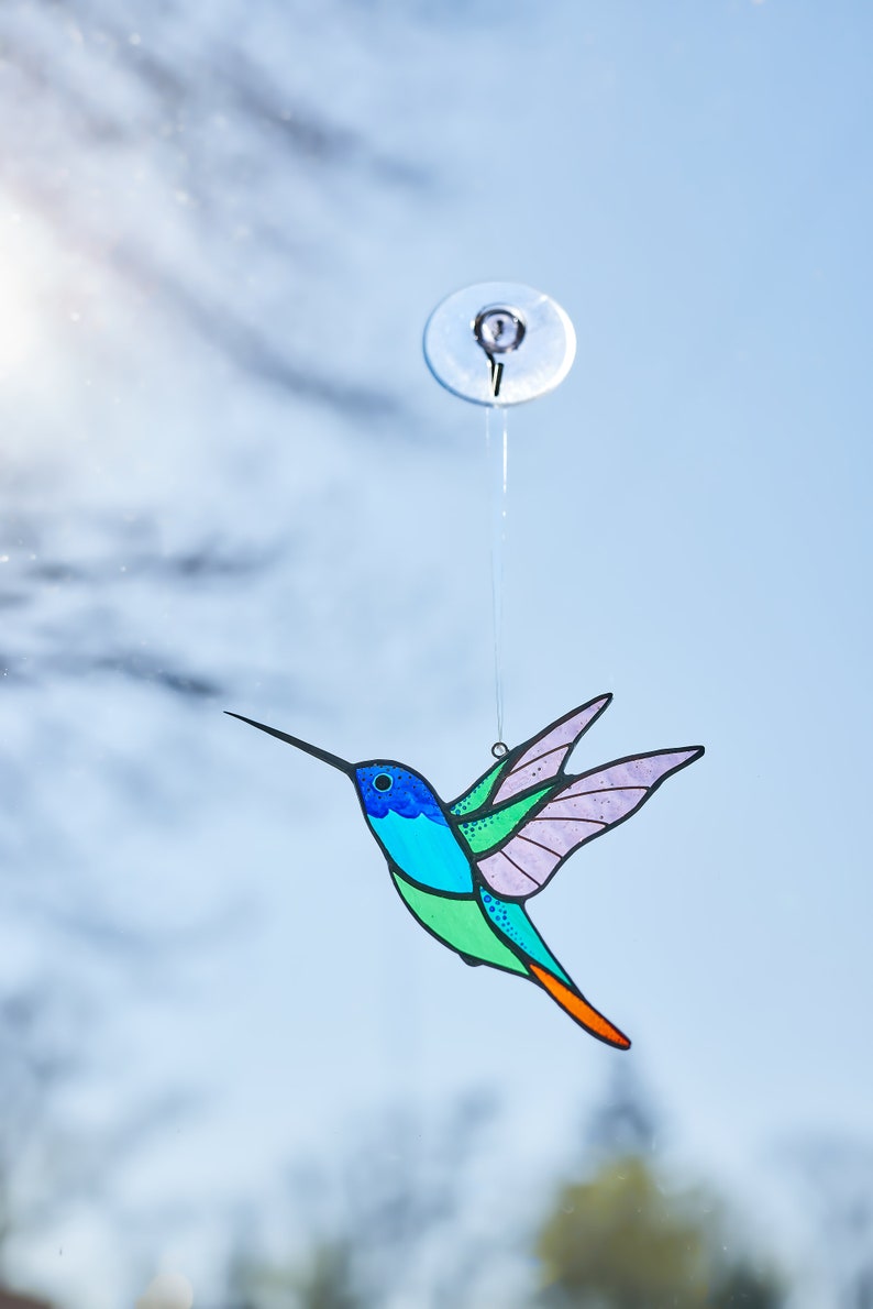 Kolibrie suncatcher raamhangers Set van 3 kolibries Vogelliefhebber cadeau Gebrandschilderd glas decor Cadeau voor moeder Glazen vogel decor afbeelding 10