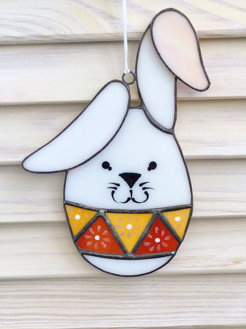 Suncatcher stained glass Easter Bunny easter eggs window Etsy