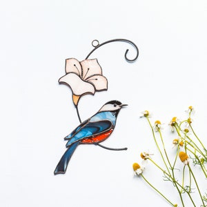 Thrush Bird Suncatcher, Stained Glass Bird Window Hanging, Bohemian Nursery Decor, Indoor Ornaments, Birthday gift for Mom image 6