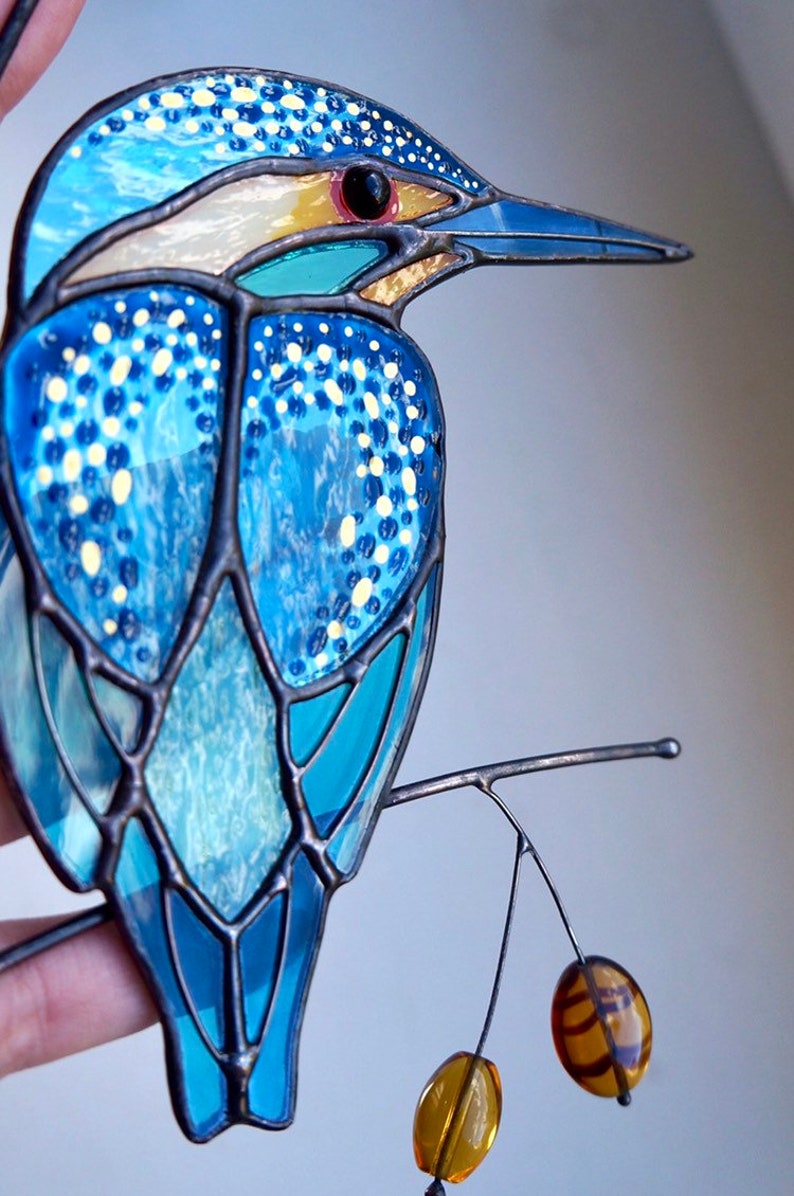 Kingfisher Stained glass decor stained glass suncatcher Etsy