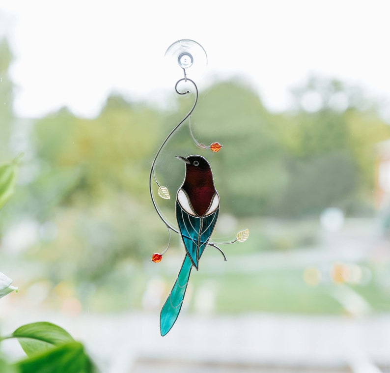 Magpie bird stained glass suncatcher window hanging Mother's Day gift gift Home decor Left side