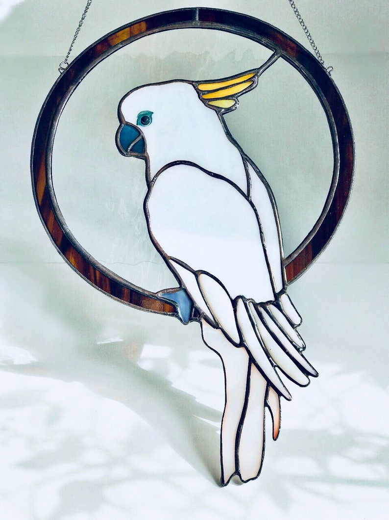 Cockatoo parrot stained glass suncatcher bird window hangings Etsy