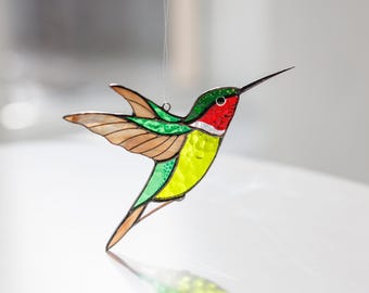 Acchiappasole In Vetro Colorato Colibrì – Decorazione Da Finestra Con Ventosa, Regalo Per Mamma, 15,2 Cm
