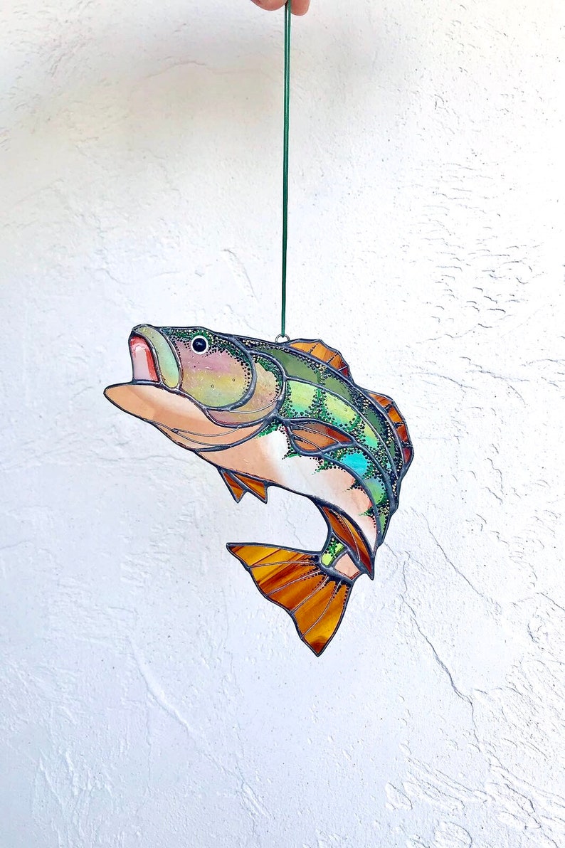 Bass Fish Suncatcher Stained Glass Window Hanging Gift for Etsy