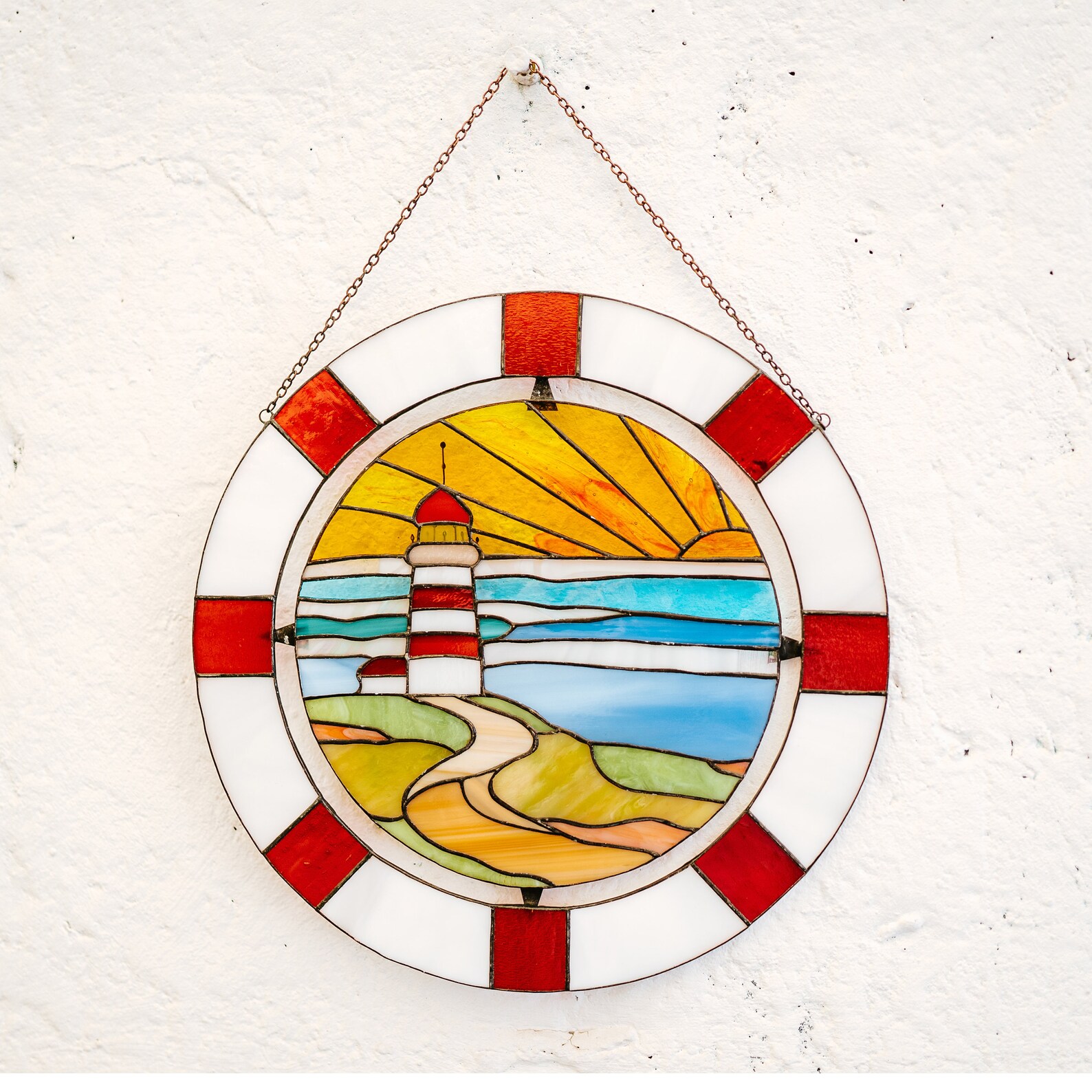 Lighthouse Stained Glass Panel Window Hangings Suncatcher Etsy