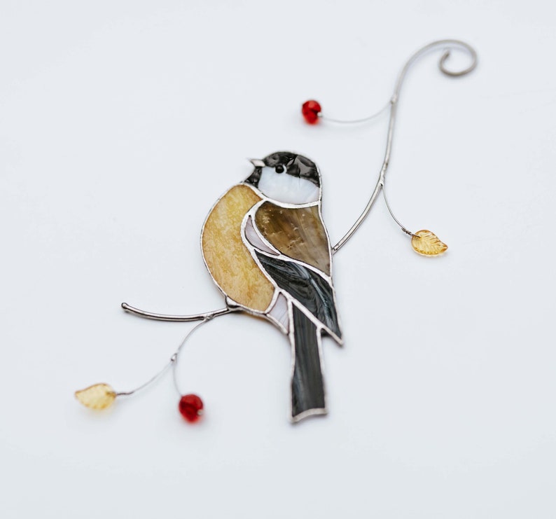 Chickadee bird Window hangings stained glass suncatcher Bird lover gift Home decor ornaments Gift for father Christmas gift image 4