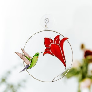 Stained glass Hummingbird window hangings Home decor modern Gift for women Mothers Day Gift image 5