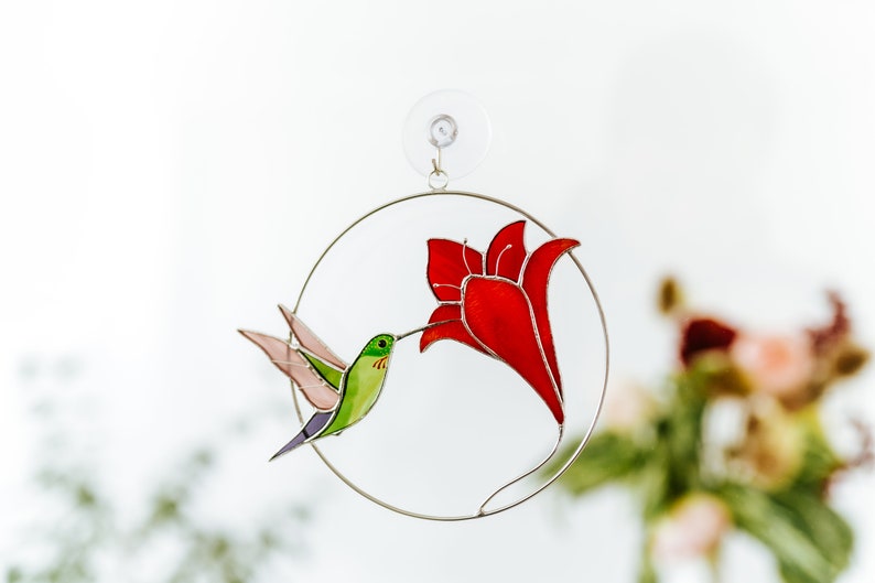 Stained glass Hummingbird window hangings Home decor modern Gift for women Mothers Day Gift image 5