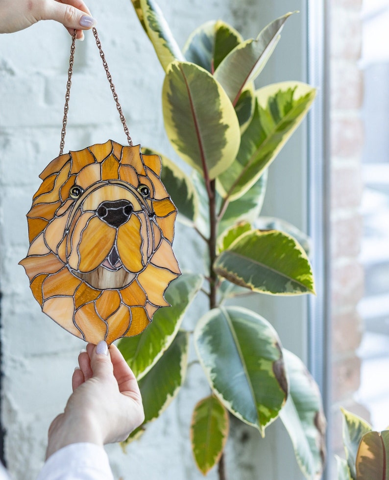 Stained glass Dog portrait window hangings suncatcher Dog portrait from photo wall art image 10