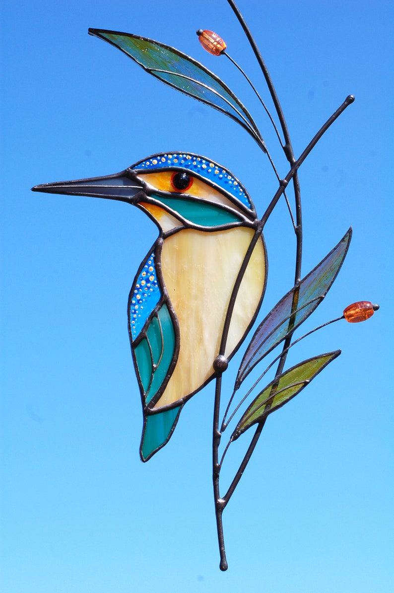 Kingfisher Stained glass suncatcher Stained glass window hanging custom stained glass gifts Christmas gift idea for mom image 8