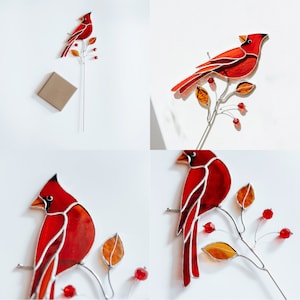 Red cardinal suncatcher Window decor Stained glass home decor Father's Day gift idea Home decor indoor image 3