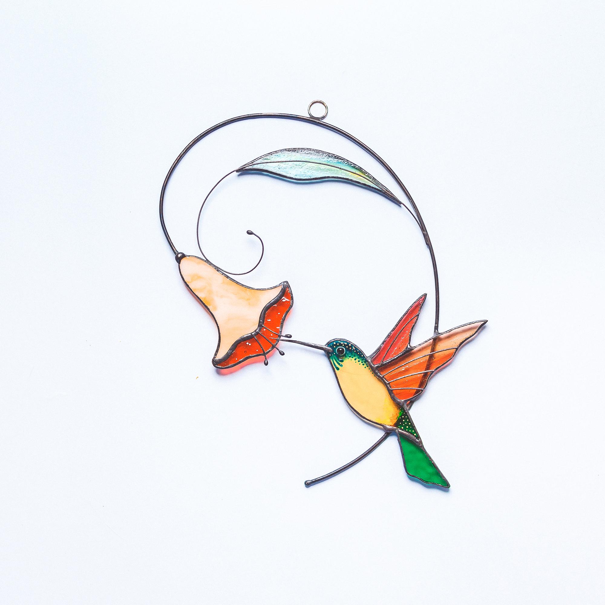 BOXCASA Acchiappasole In Vetro Colorato: Decorazione Floreale Con Colibrì Da Appendere Alla Finestra. Regalo Originale Per Gli Amanti Degli Uccelli E Della Natura (Rosa)
