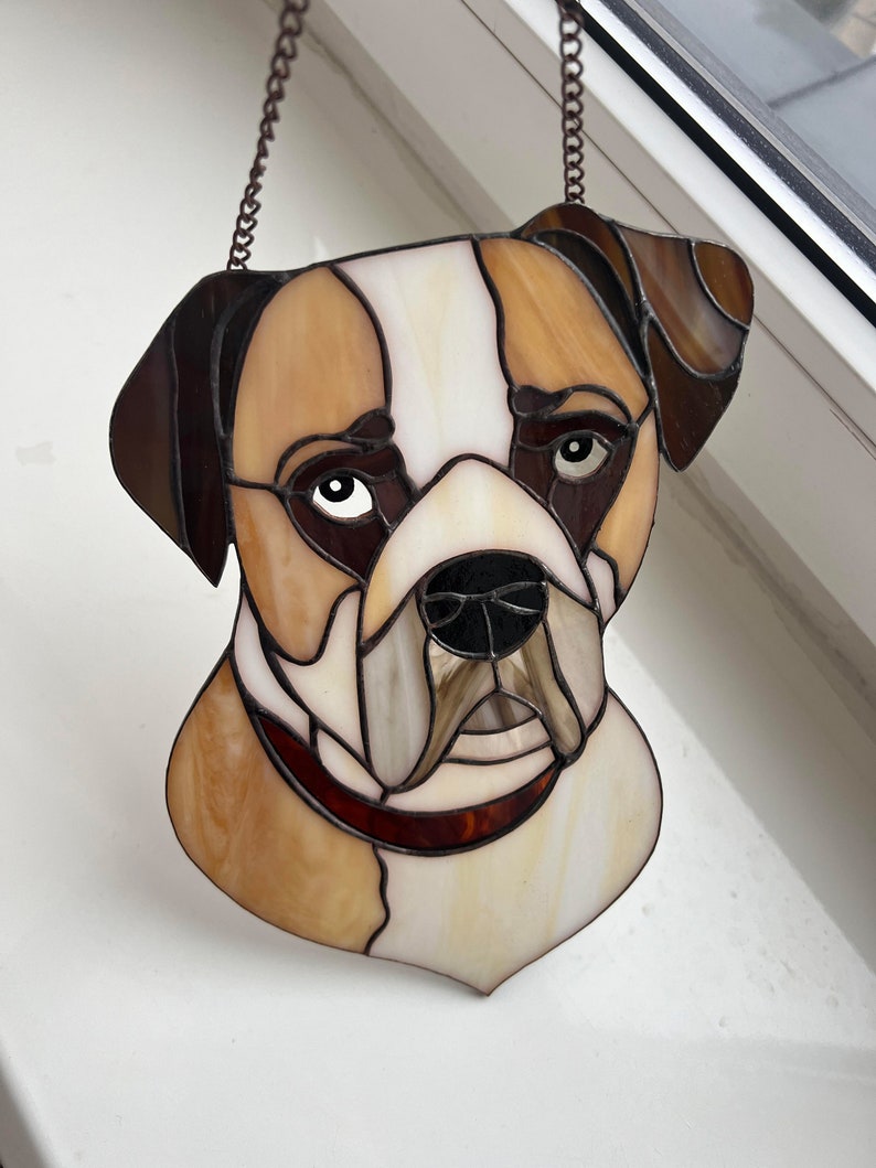 Stained glass dog portrait Custom stained glass Stained glass pet portrait from photo image 9