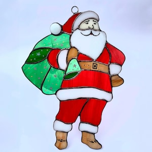 Santa Stained Glass Suncatcher Window Hanging Christmas Decor Gift for Dad Holiday Home Decoration Festive Gift Christmas Tree Ornament