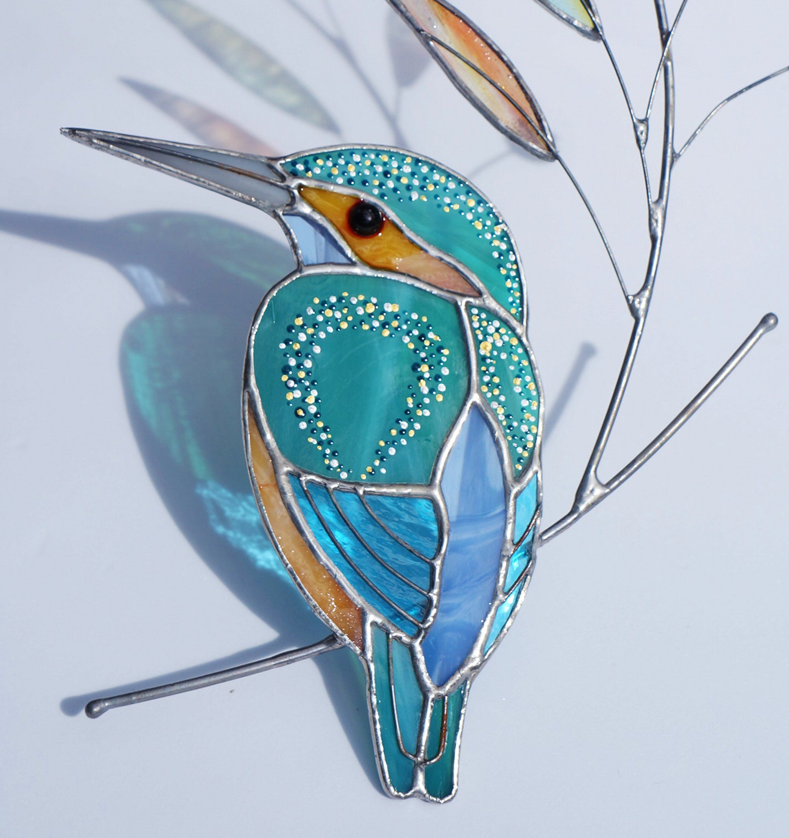Stained Glass Kingfisher Stained Glass Suncatcher for Windows Bird