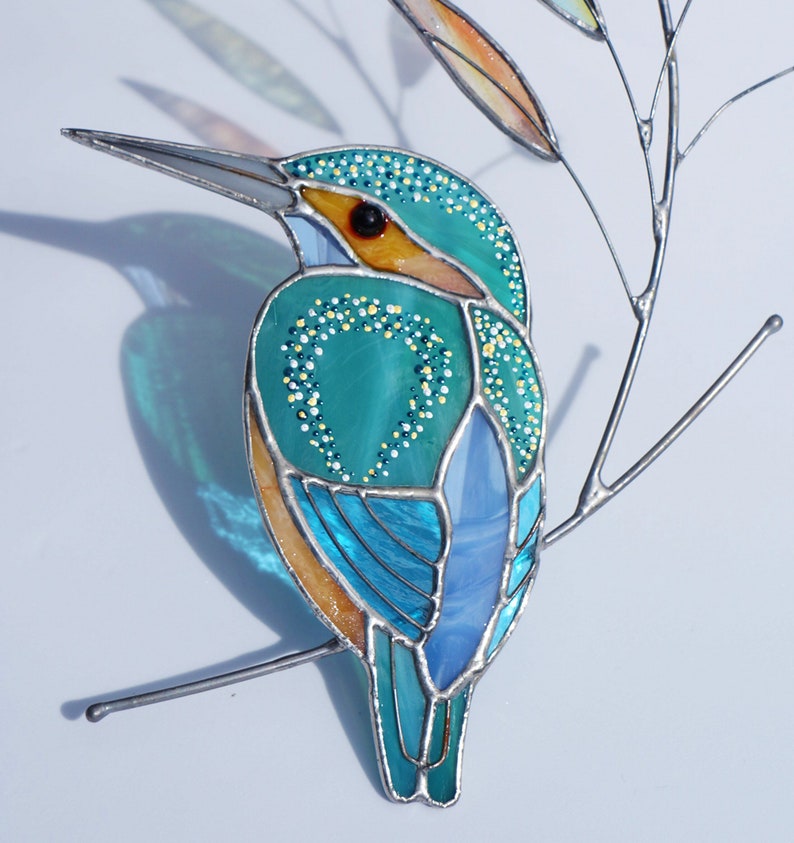 Stained glass Kingfisher stained glass suncatcher for windows bird decor stained glass window hanging custom stained glass Christmas Gift zdjęcie 8