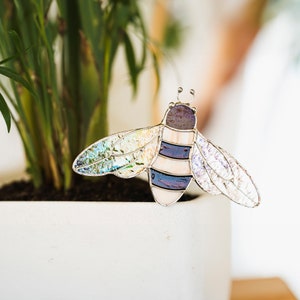 Stained glass bee suncatcher plant decor handmade unique Father’s Day gift for women perfect for garden decor and home plants