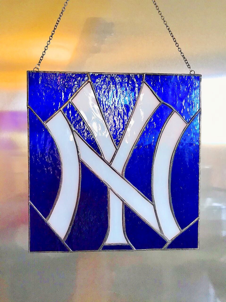 New York Yankees baseball stained glass panel window hanging Etsy