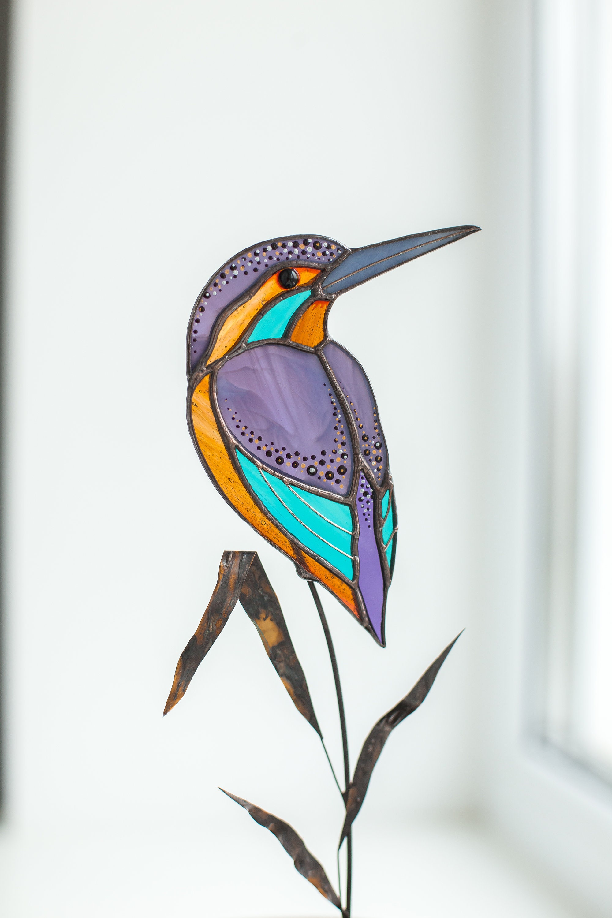 Handmade Stained Glass Bird Suncatcher - 5 Color Options -Standing Bird  Decor for Windowsill, Desk