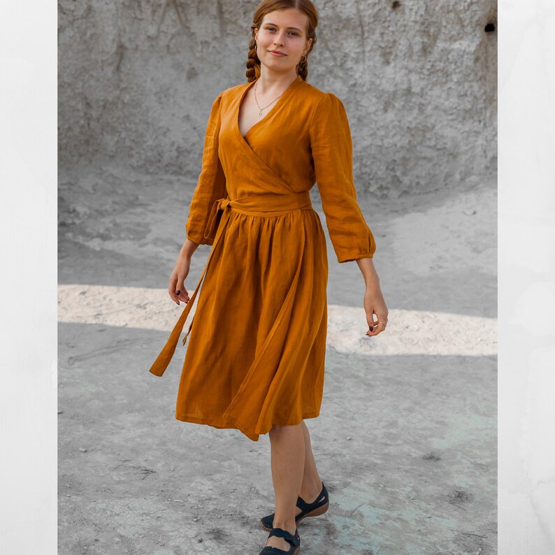 linen wrap dress etsy