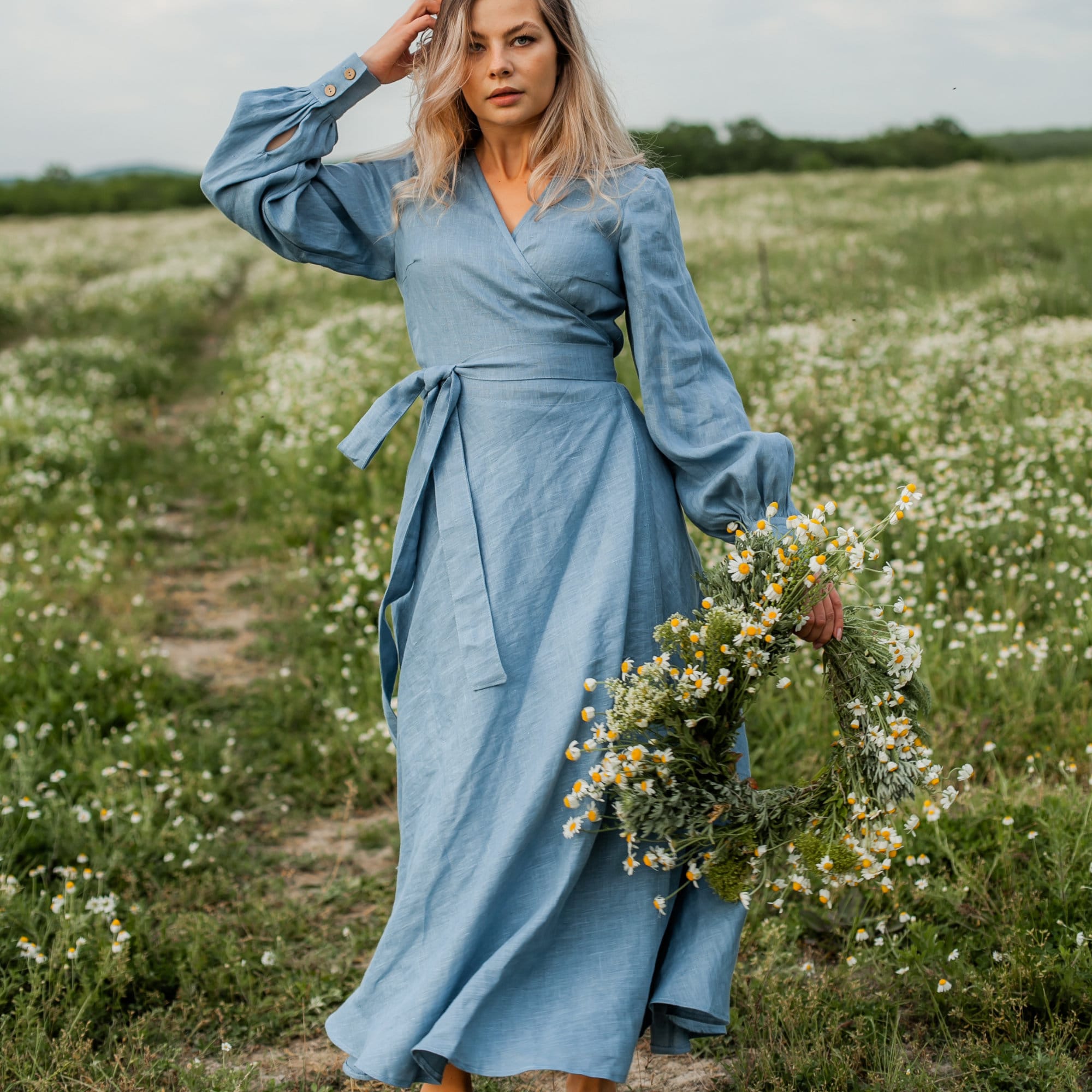 Linen wrap long dress Bridesmaid dress linen Etsy