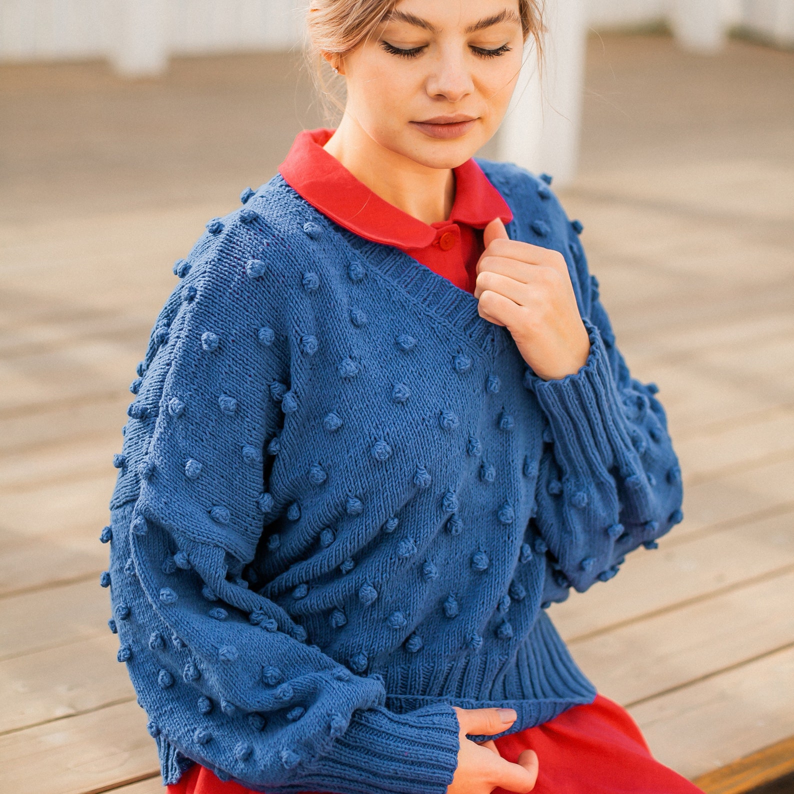 Popcorn stitch hand knit sweater women Etsy