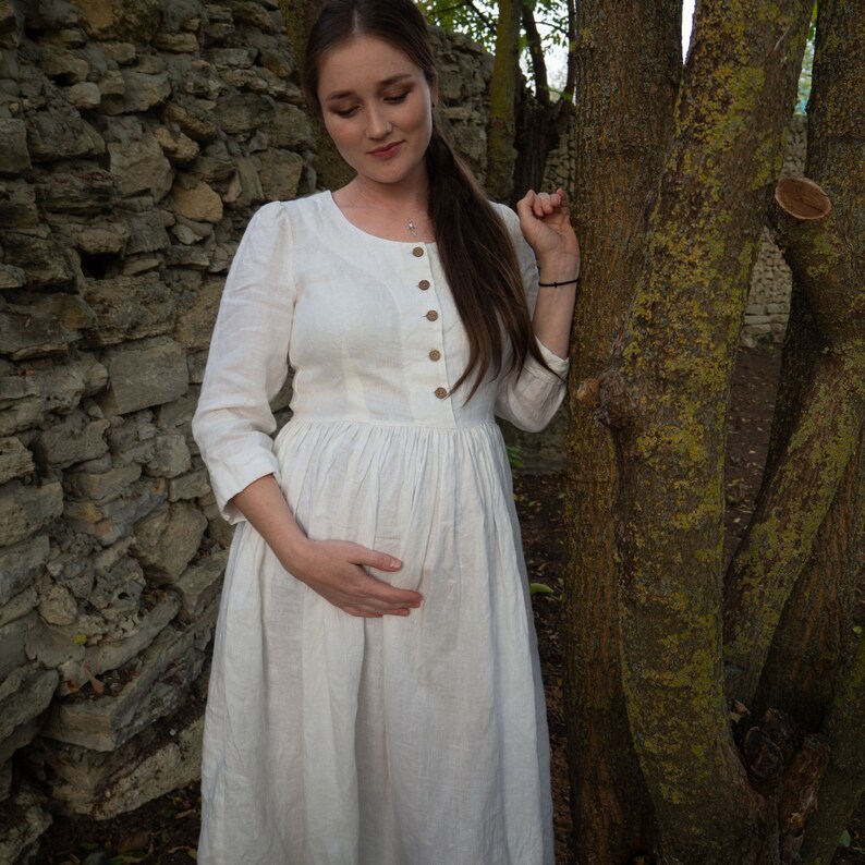 Maternity linen dress with buttons Etsy