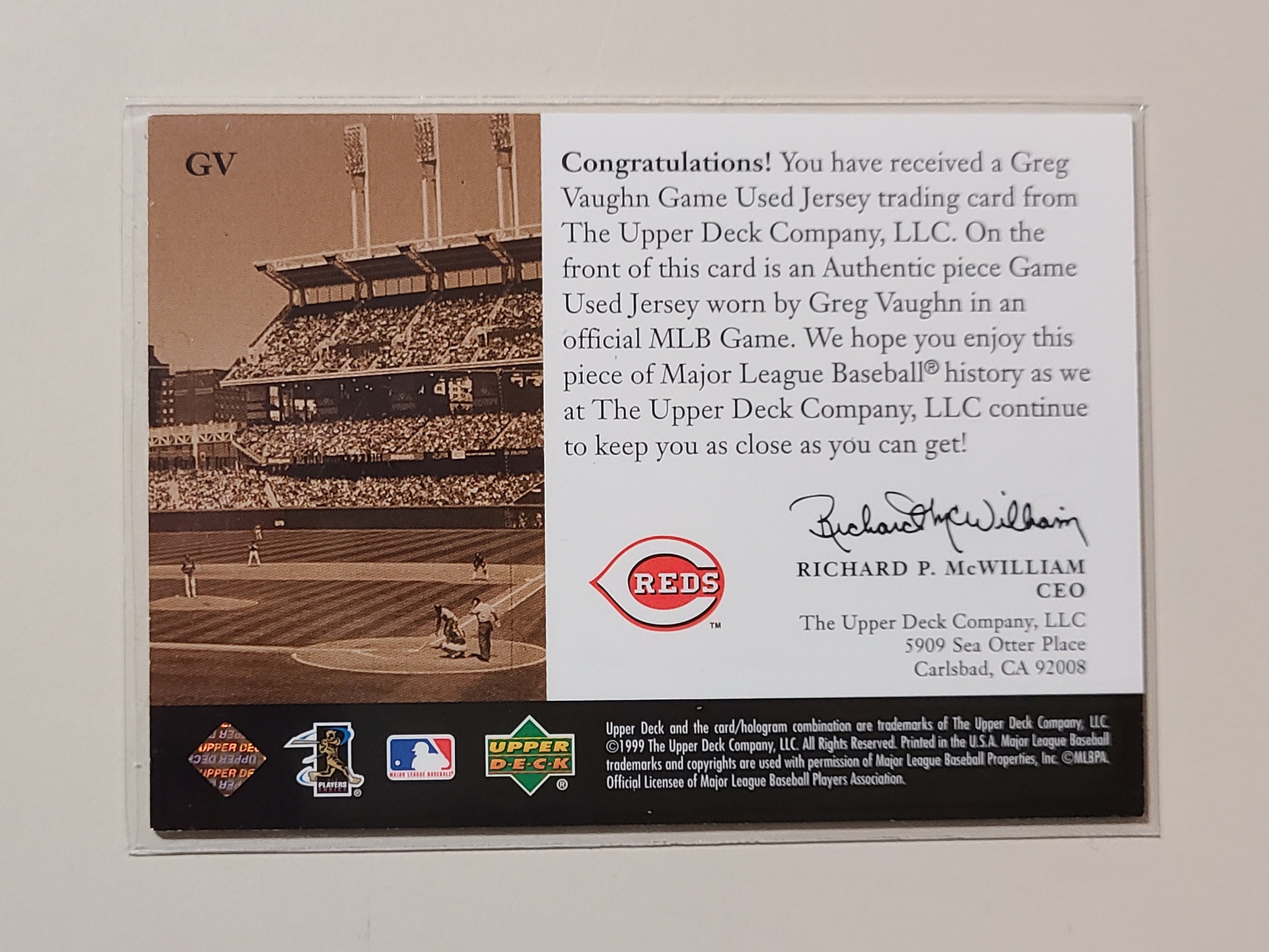1999 Upper Deck Game Jersey Greg Vaughn Game Used Jersey Card - Etsy