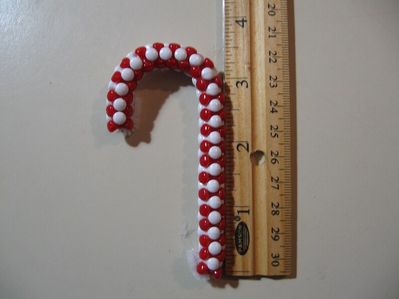 Beaded Ornament NEW handmade solid Christmas Colors, red and white 3.5 Candy Cane