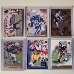 Marshall Faulk 6 Football Card Lot with 1994 Fleer Ultra Rookie, Topps Chrome, Leaf, Bowman&#39;s Best