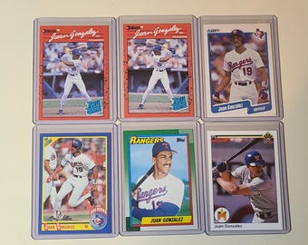 Juan Gonzalez 6 Baseball Card lot of 1990 Rookies, Donruss with Error, Topps, Upper Deck, Score, Fleer