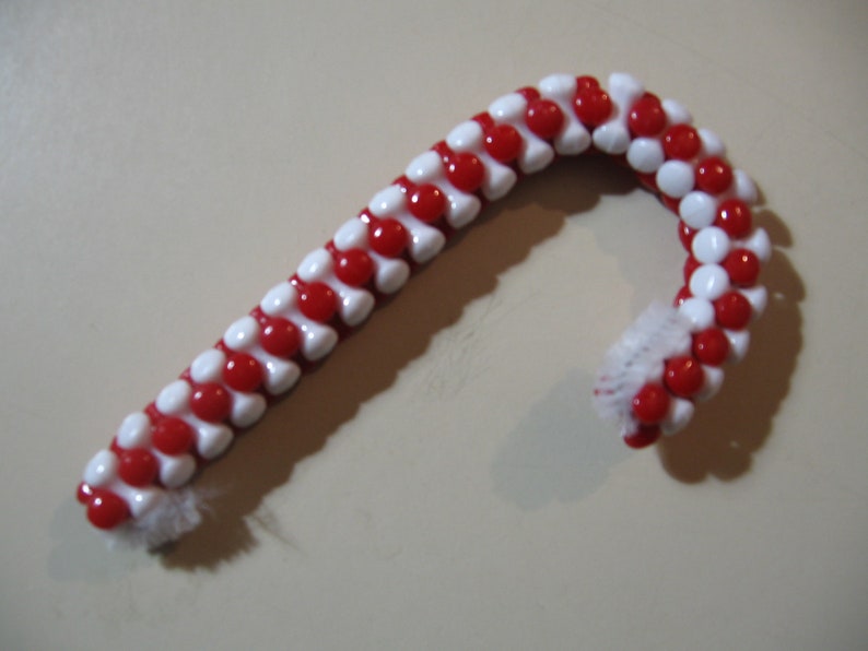 Beaded Ornament NEW handmade solid Christmas Colors, red and white 3.5 Candy Cane